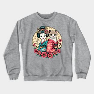 Japanese cat with Geisha Crewneck Sweatshirt